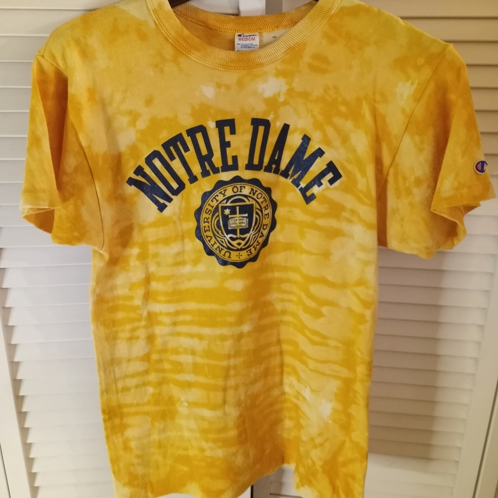 Rare 80's Champion x HTV Notre Dame bleach dye single stitch t shirt